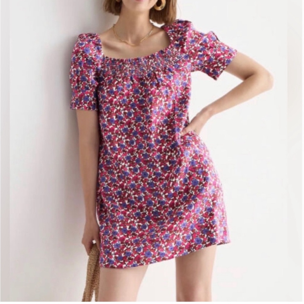 J crew Afternoon Linen Dress in Berry Floral